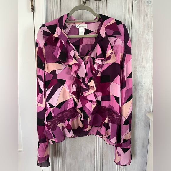 VTG Y2K petal pink lace ruffle flutter sleeve drop waist top size XL coquette - Picture 2 of 14